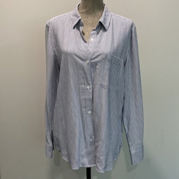 Aritzia Sunday Best Montana Blue Striped Boyfriend Button Down Shirt Size Medium - Picture 7 of 16